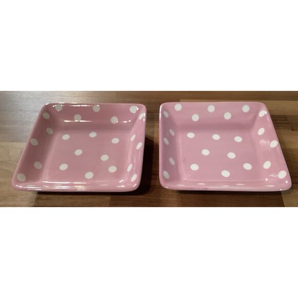 Lot of 2 Pampered Chef “Help Whip Cancer” Cute Pink White Polka Dot 7.25" Plates - Picture 5 of 8